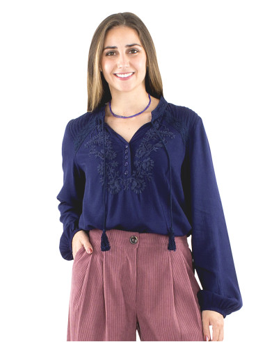 Chemisier viscose 5 boutons brodé main