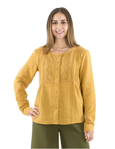 Chemisier coton uni gaze brodé