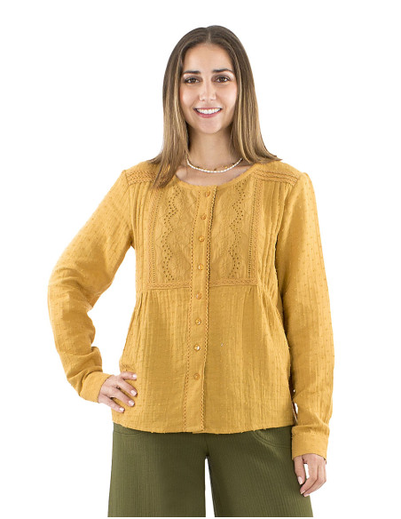 Chemisier coton uni gaze brodé