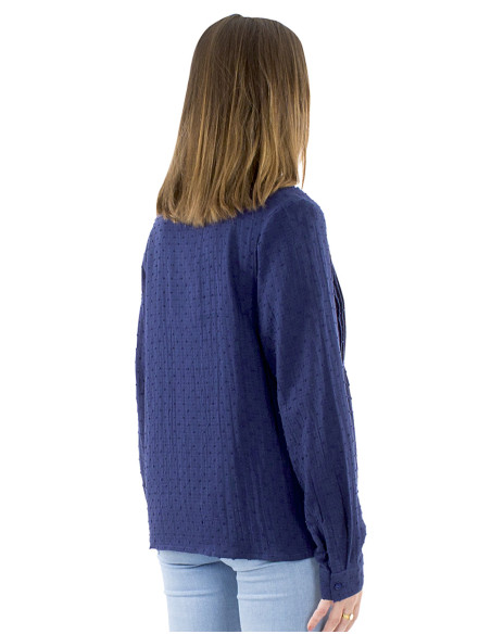 Chemisier coton uni gaze brodé