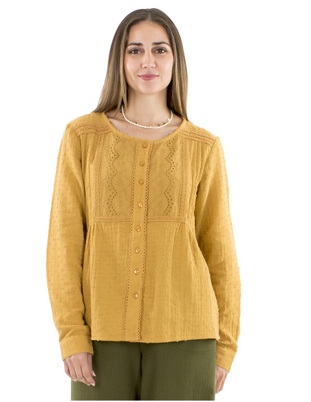 Chemisier coton uni gaze brodé