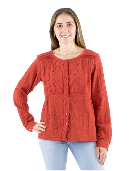 Chemisier coton uni gaze brodé