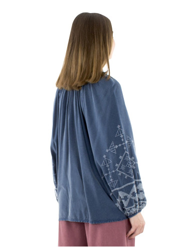 Chemisier viscose SW avec broderies et pompons