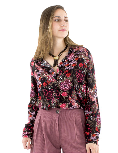 Viscose crepe buttoned blouse and Sakura print