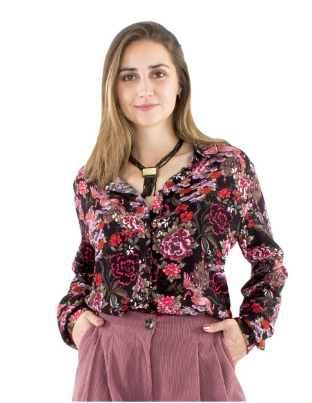 Viscose crepe buttoned blouse and Sakura print