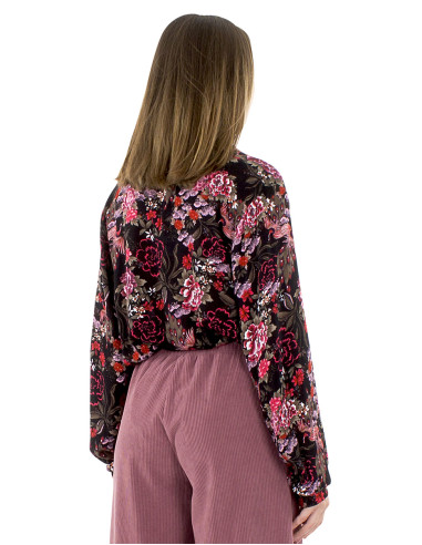 Viscose crepe buttoned blouse and Sakura print