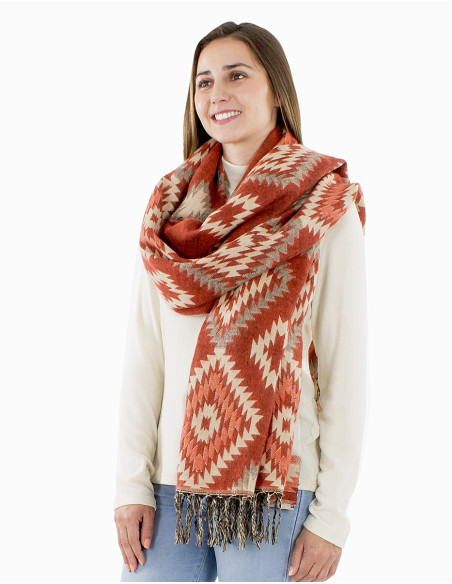 Châle acrylique franges motif géométrique
