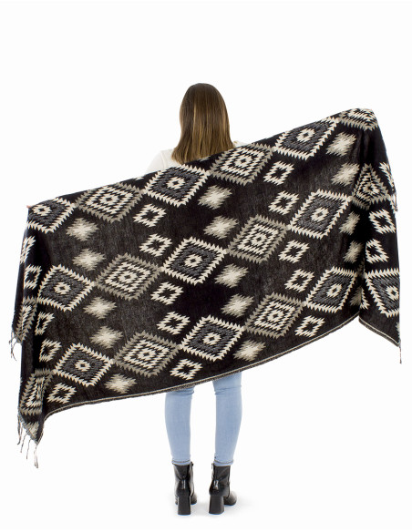Châle acrylique franges motif géométrique