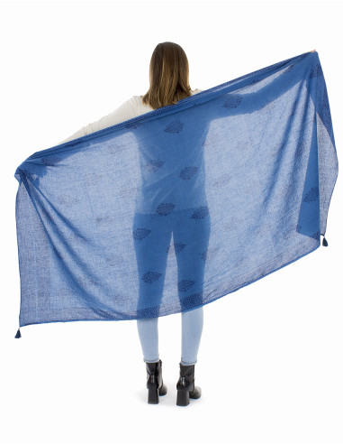 Châle coton épais pompons twill bordure tampons