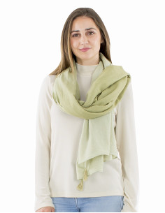 Thick cotton twill tie and dye shawl with pompoms 2