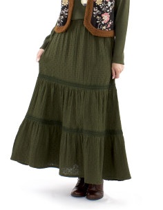 Jupe longue coton gaze brodée doublée à volants