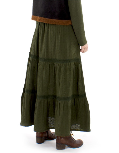 Jupe longue coton gaze brodée doublée à volants