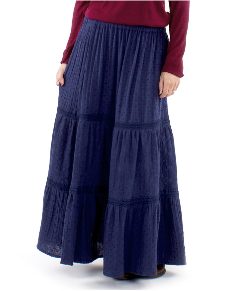 Jupe longue coton gaze brodée doublée à volants