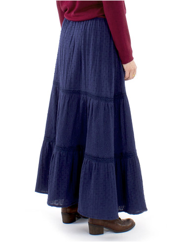 Jupe longue coton gaze brodée doublée à volants