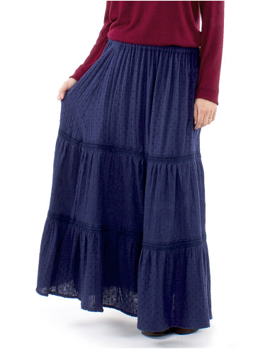 Jupe longue coton gaze brodée doublée à volants