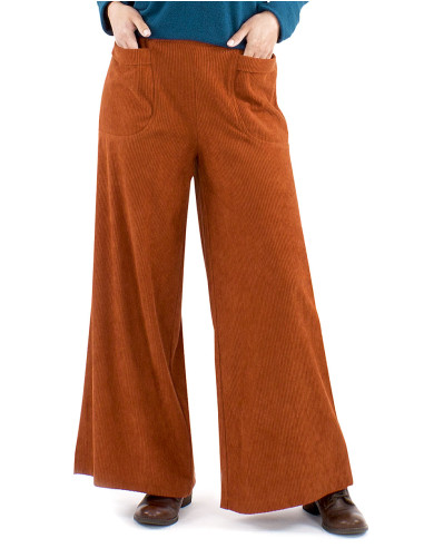 Pantalon velours polyester 1/2 ceinture élastique