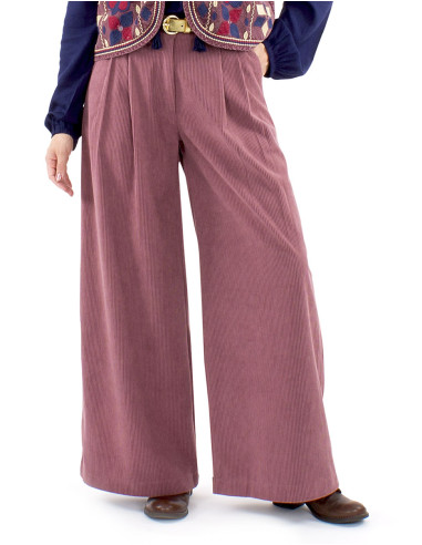 Pantalon velours polyester pli ceinture bas large