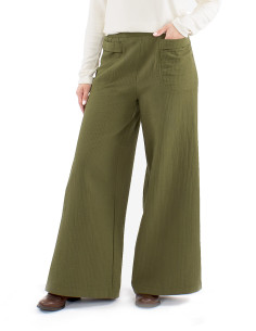 Cotton plain pants with pockets and 1/2 elastic belt