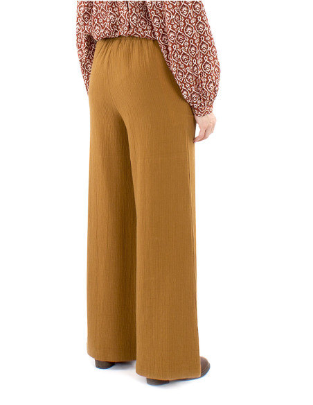 Pantalon coton uni poches 1/2 ceinture élastiquée