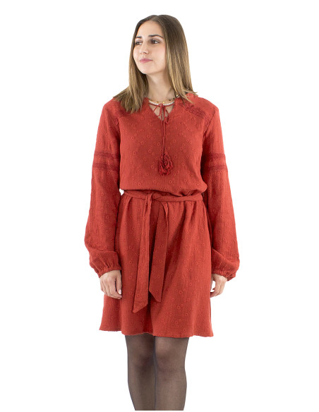 Gauze cotton plain dress with embroideries