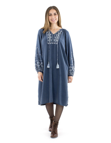 Viscose sw dress with pompoms and embroideries