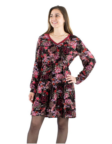 Robe crêpe viscose col V imprimé Sakura