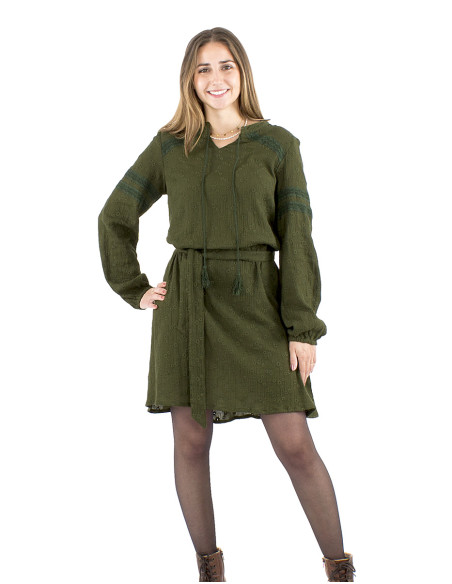 Gauze cotton plain dress with embroideries