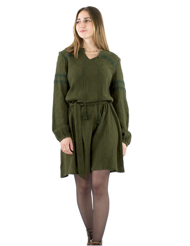 Gauze cotton plain dress with embroideries