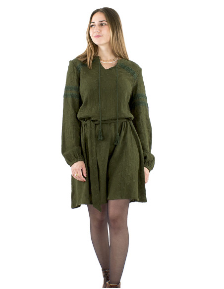 Gauze cotton plain dress with embroideries