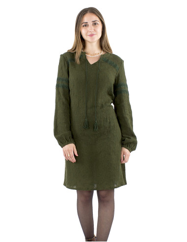 Gauze cotton plain dress with embroideries