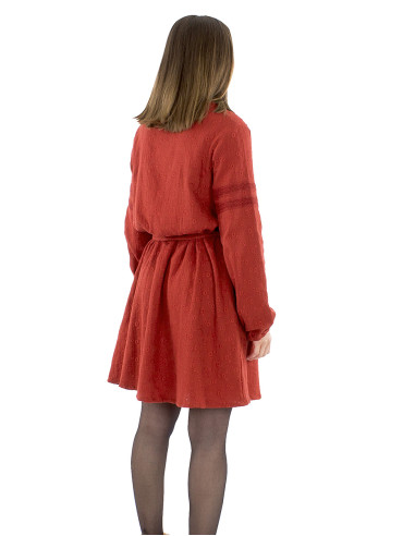 Gauze cotton plain dress with embroideries