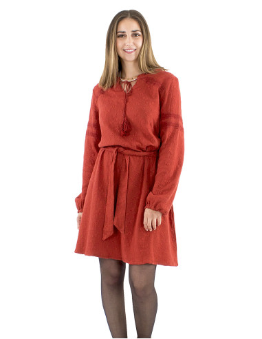 Gauze cotton plain dress with embroideries