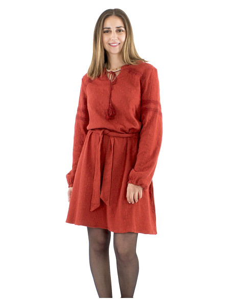 Gauze cotton plain dress with embroideries