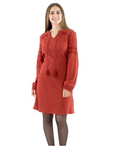 Gauze cotton plain dress with embroideries