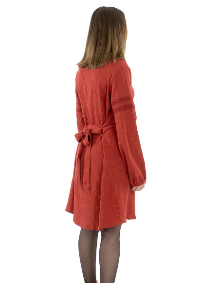 Gauze cotton plain dress with embroideries