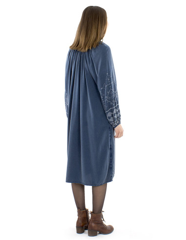 Viscose sw dress with pompoms and embroideries