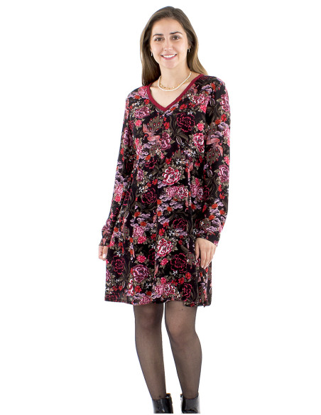 Robe crêpe viscose col V imprimé Sakura