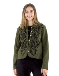 Cotton plain embroidered jacket with big flowers 2