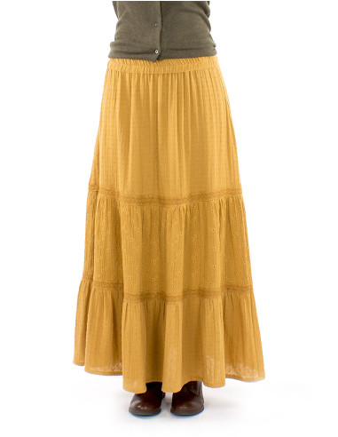 Jupe longue coton gaze brodée doublée à volants