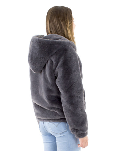 Veste polyester zip et capuche fourrure polyester