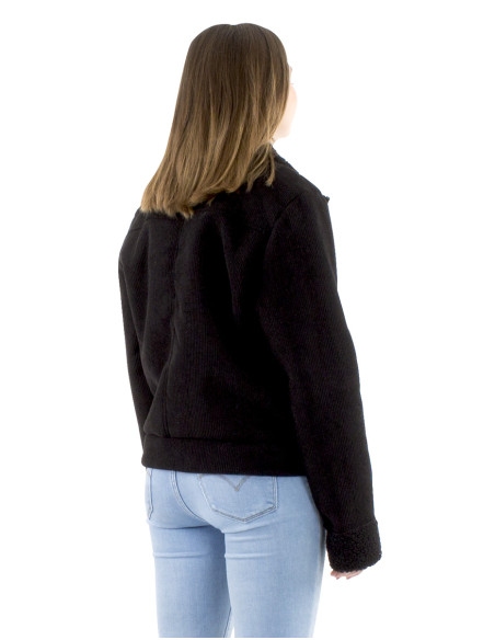 Polyester plain velvet jacket with lining and fur polyester