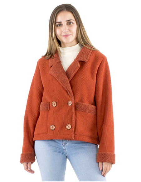 Veste polyester velours uni doublure fourrure polyester