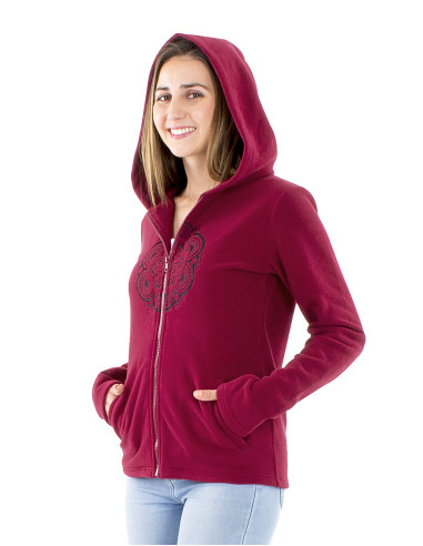 Veste maille polyester polaire capuche brodée Mandala