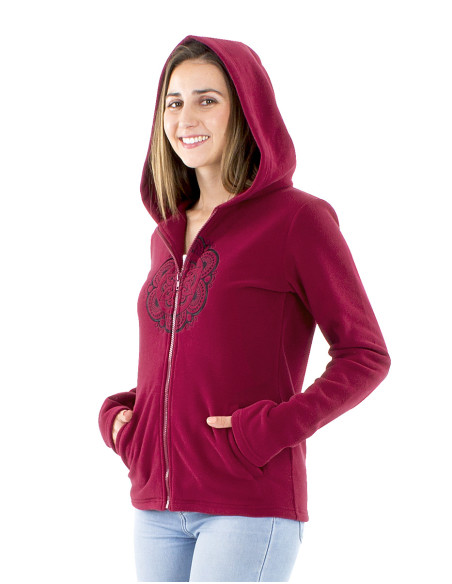 Veste maille polyester polaire capuche brodée Mandala