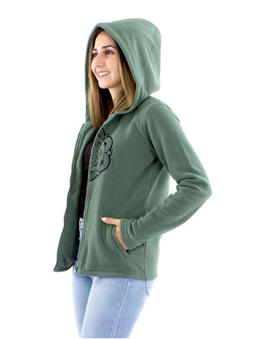 Veste maille polyester polaire capuche brodée Mandala