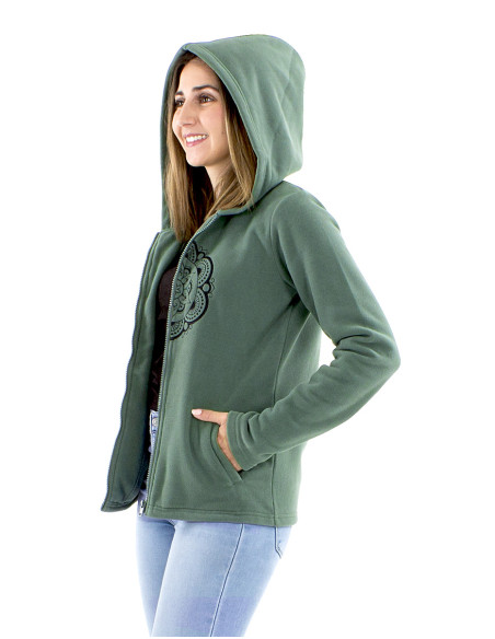 Veste maille polyester polaire capuche brodée Mandala