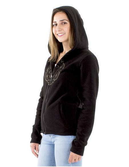 Veste maille polyester polaire capuche brodée Mandala