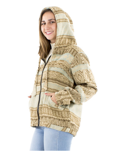 Acrylic shawl jacket with zip and Jacquart lines