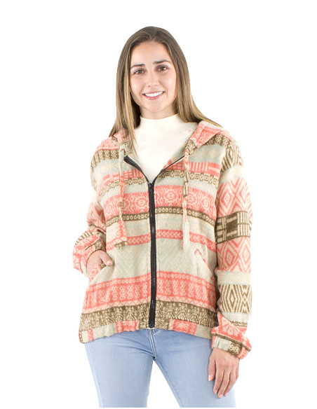 Acrylic shawl jacket with zip and Jacquart lines