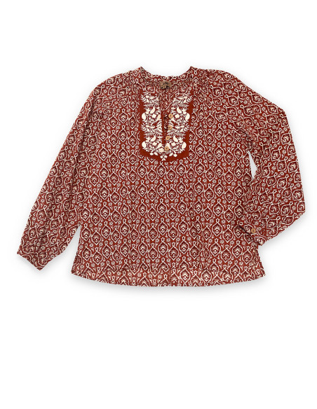 Chemisier coton brodé fleurs